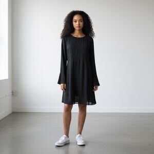 ModCloth Women's Black Sheer Flute Sleeve Fit & Flare Mini Dress Size Medium